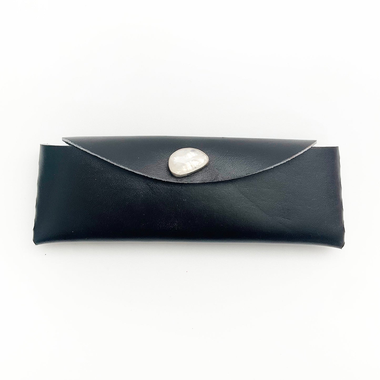 Aaliyah Leather Sunglass Holder: Rainbow Moonstone + Sterling Silver + Genuine Leather