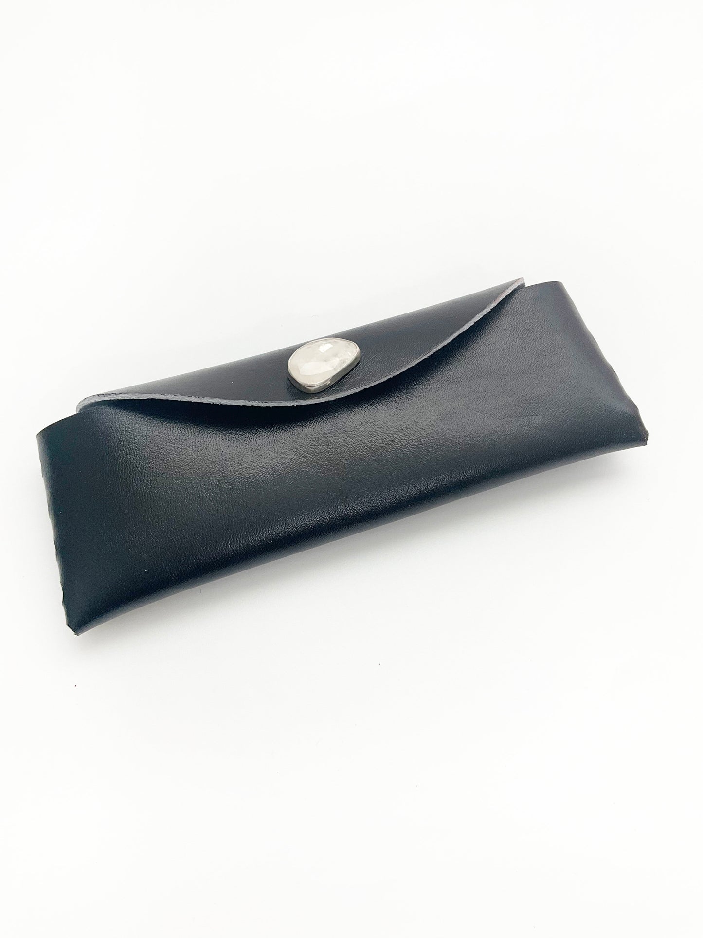 Aaliyah Leather Sunglass Holder: Rainbow Moonstone + Sterling Silver + Genuine Leather