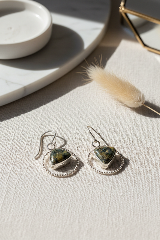 Serpent Earrings: Sterling Silver + Damale Turquoise