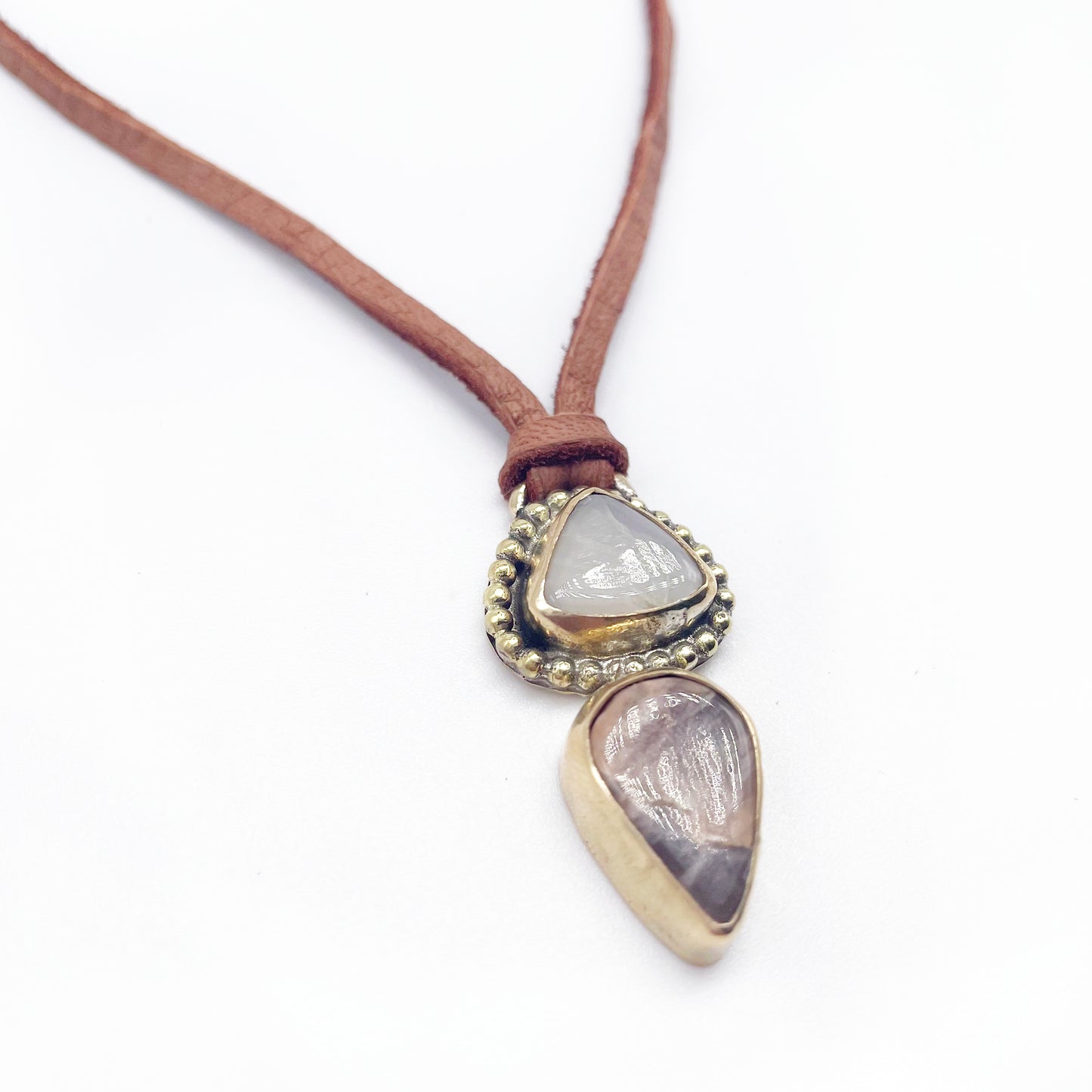 Wilder Necklace ▼ Moonstone + Gold Brass + Deer Lace Leather ▼ 14"