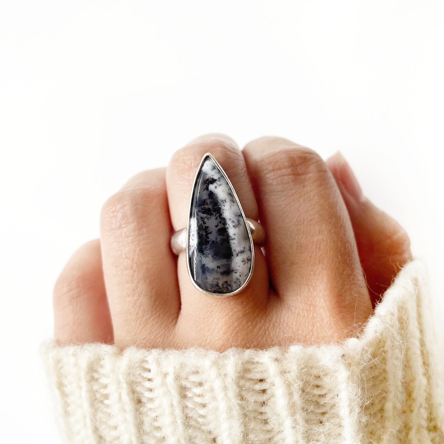 Winter Flora Ring ◇ Dendrite Opal + Sterling Silver ◇ Size 6
