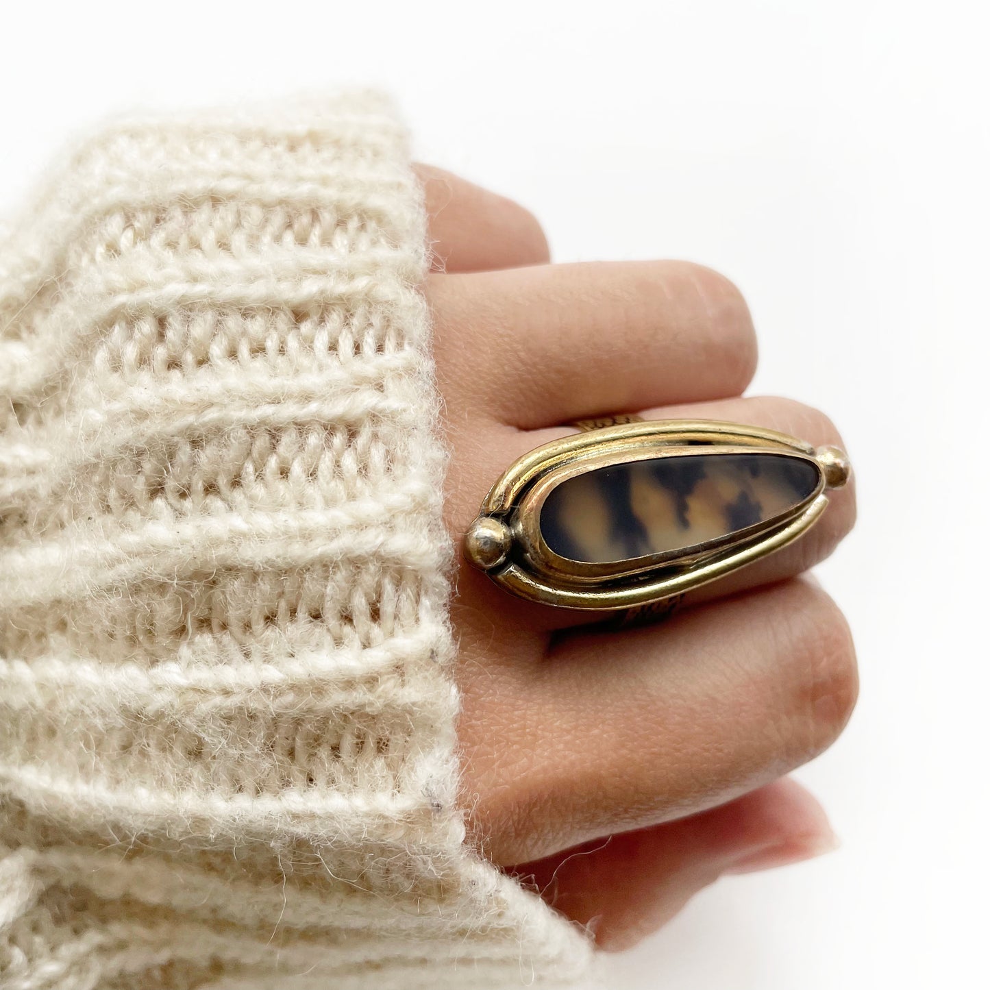 Pharaoh Ring ◇ Montana Agate + Gold Brass ◇ Size 8