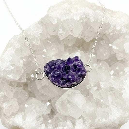 Crystals Necklace ◇ Amethyst Cluster + Sterling Silver ◇ 14"
