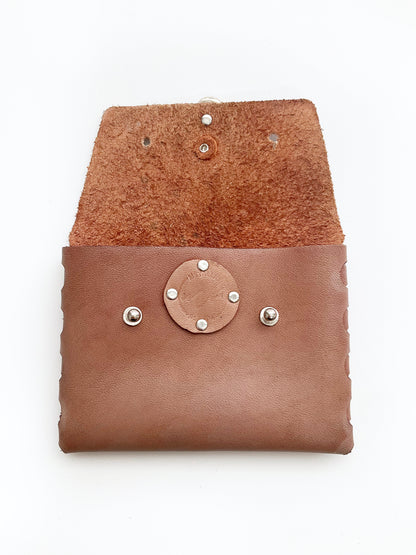 Brea Leather Wallet: Turquoise + Rainbow Moonstone + Sterling Silver + Genuine Leather