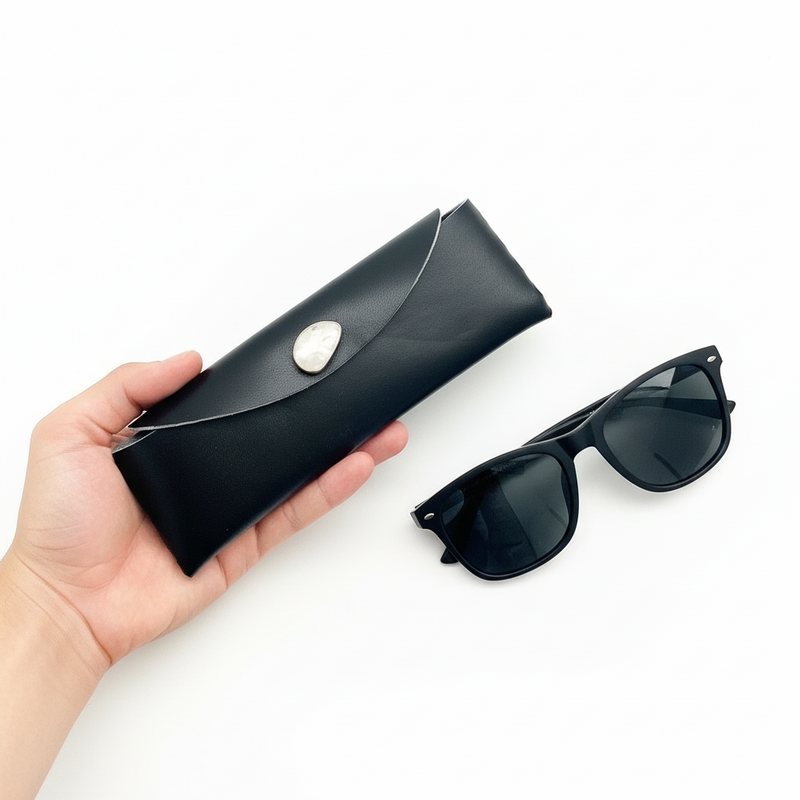 Aaliyah Leather Sunglass Holder: Rainbow Moonstone + Sterling Silver + Genuine Leather