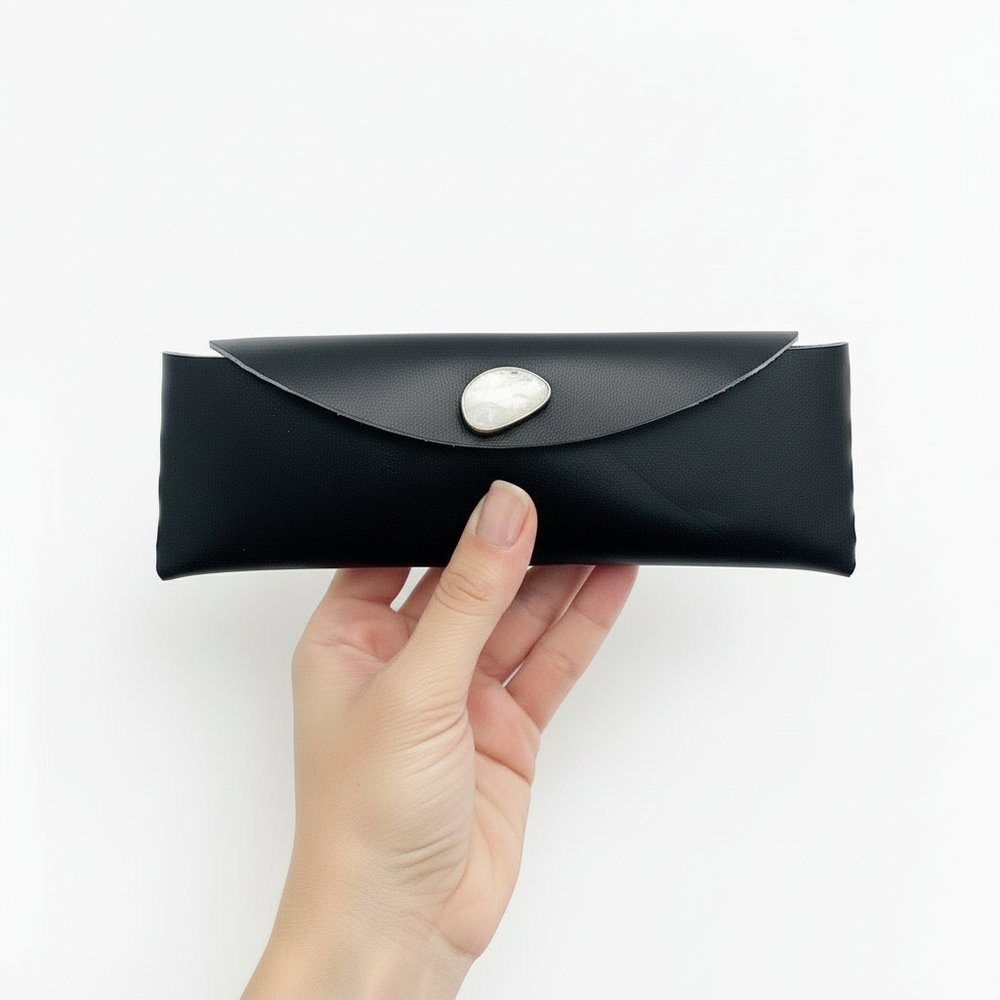 Aaliyah Leather Sunglass Holder: Rainbow Moonstone + Sterling Silver + Genuine Leather