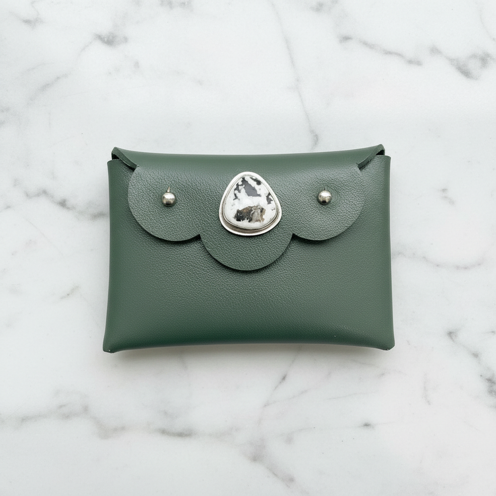 Olivia Leather Wallet: White Buffalo Turquoise + Sterling Silver + Genuine Leather