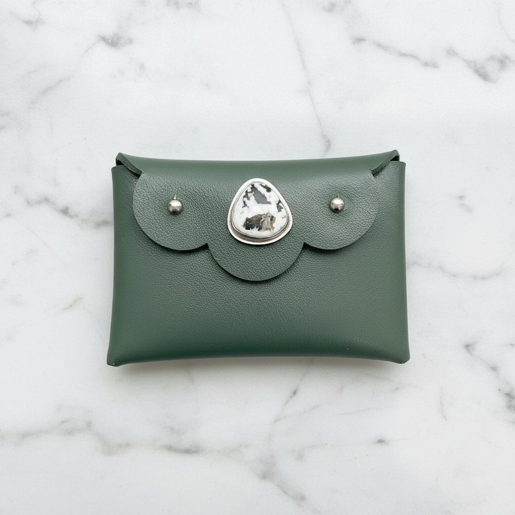 Olivia Leather Wallet: White Buffalo Turquoise + Sterling Silver + Genuine Leather