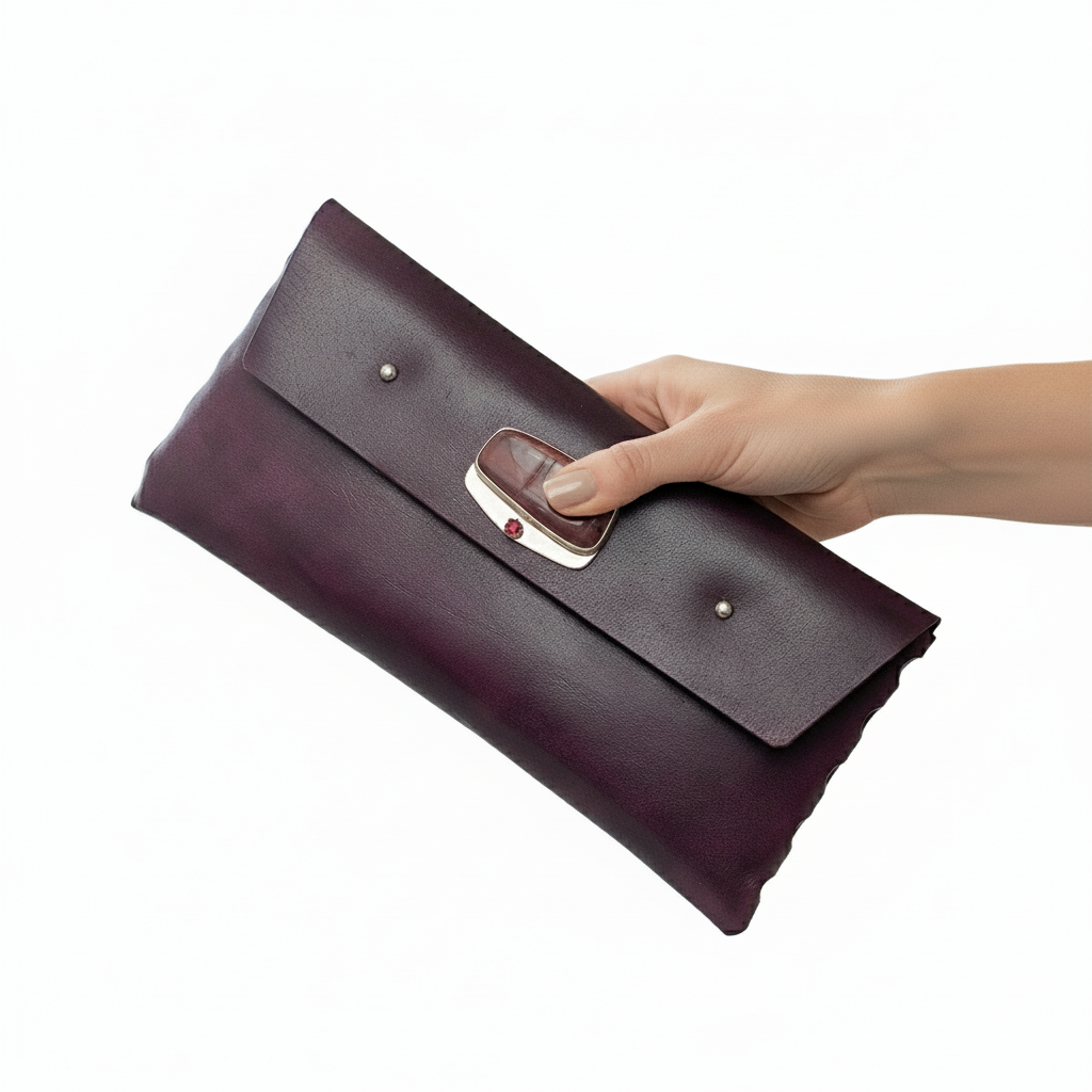 Ruby Leather Wallet: Red Tiger Eye + Garnet + Sterling Silver + Genuine Leather