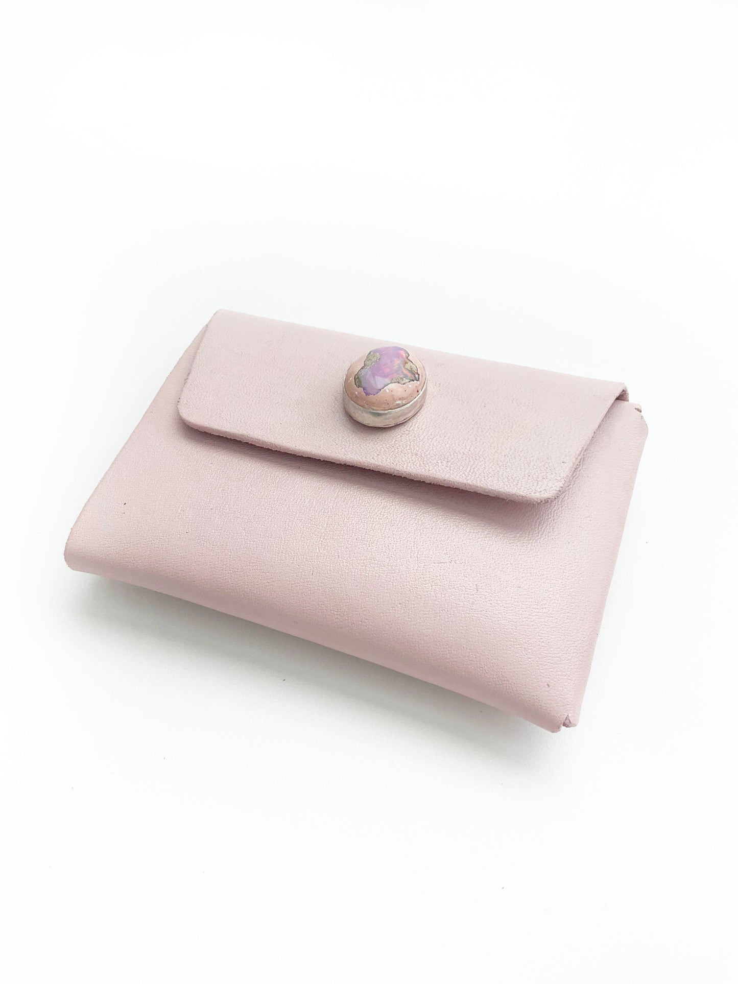 Rosyln Leather Wallet: Galaxy Opal + Sterling Silver + Genuine Leather