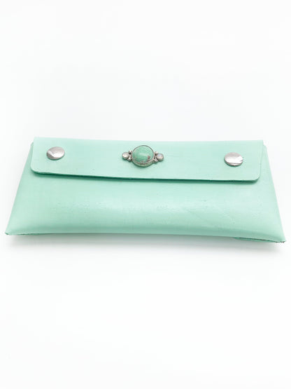 Juni Leather Wallet: Variscite + Rainbow Moonstone + Genuine Leather