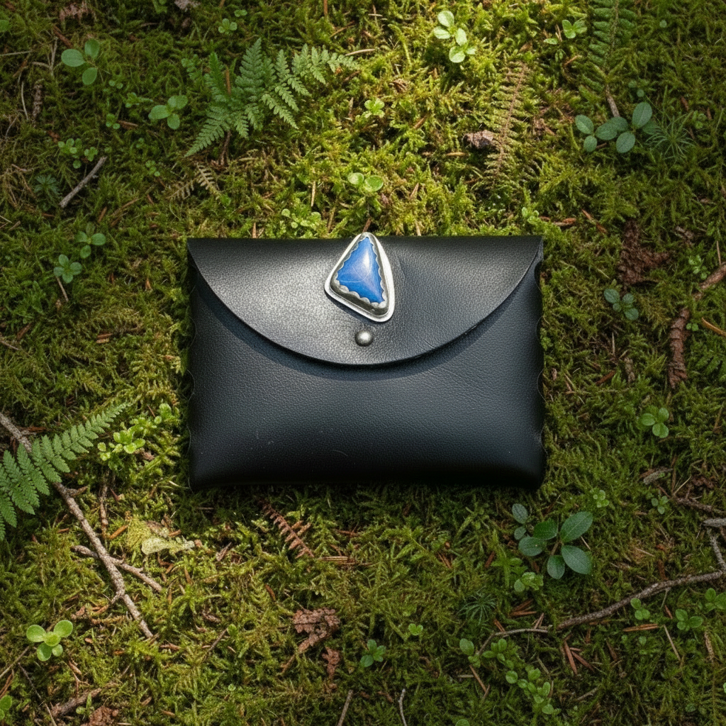 Alice Leather Wallet: Lapis Lazuli + Sterling Silver + Genuine Leather