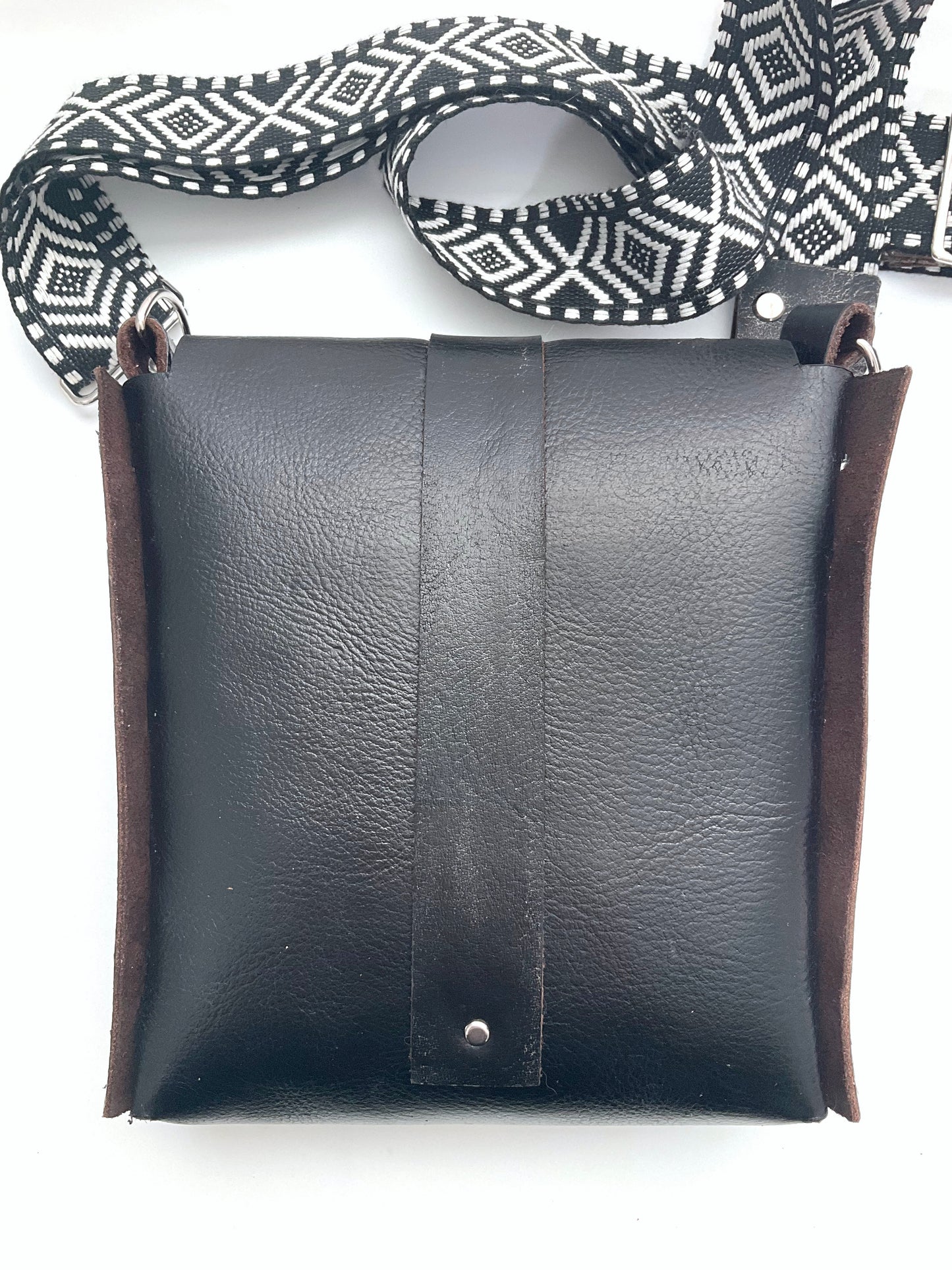 Aria Black Leather Crossbody Purse: Turquoise + Sterling Silver + Genuine Leather