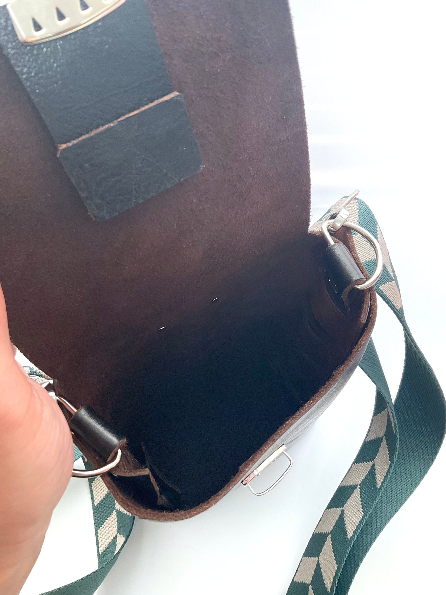 Ava Black Leather Crossbody Purse: Aventurine + Sterling Silver + Genuine Leather