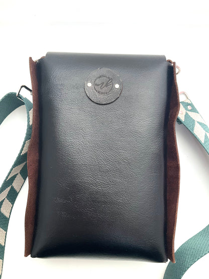 Ava Black Leather Crossbody Purse: Aventurine + Sterling Silver + Genuine Leather