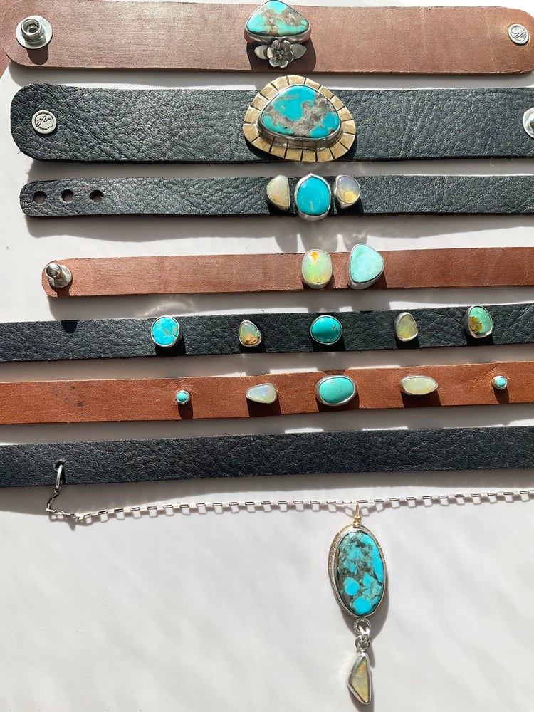 Auren Leather Bracelet: Turquoise + Sterling Silver + Genuine Leather