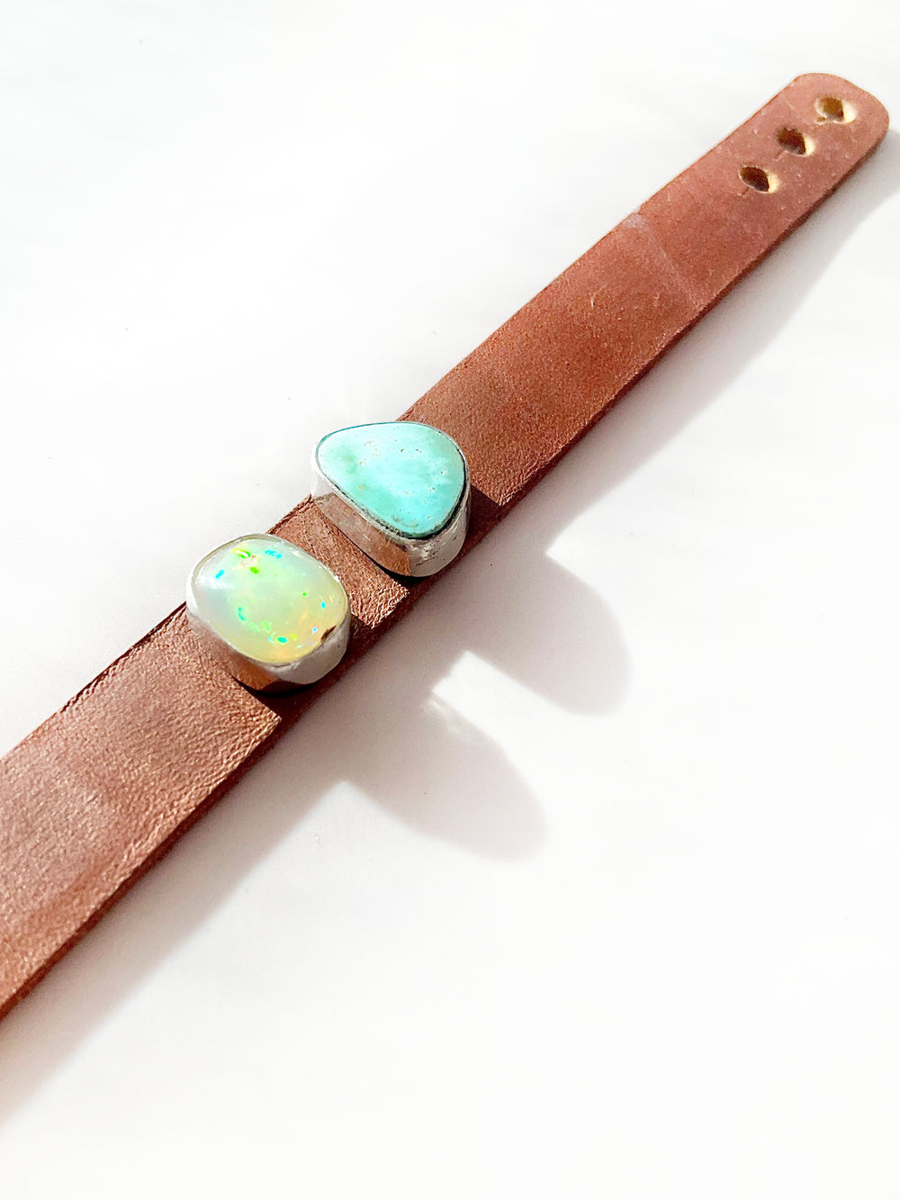 Lyra Leather Bracelet: Turquoise + Opal + Sterling Silver + Genuine Leather