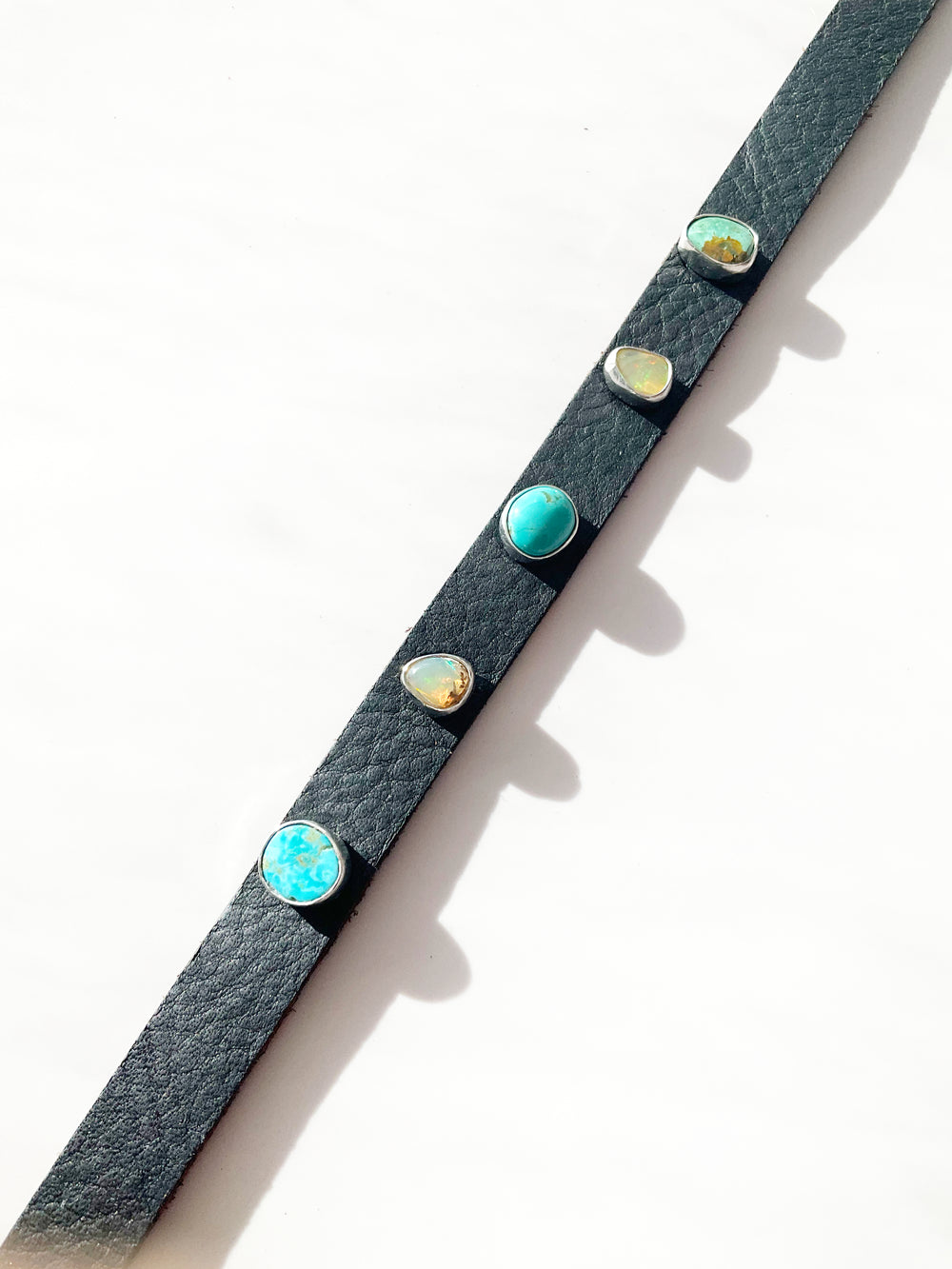Novae Leather Choker Necklace: Turquoise + Opal + Sterling Silver + Genuine Leather