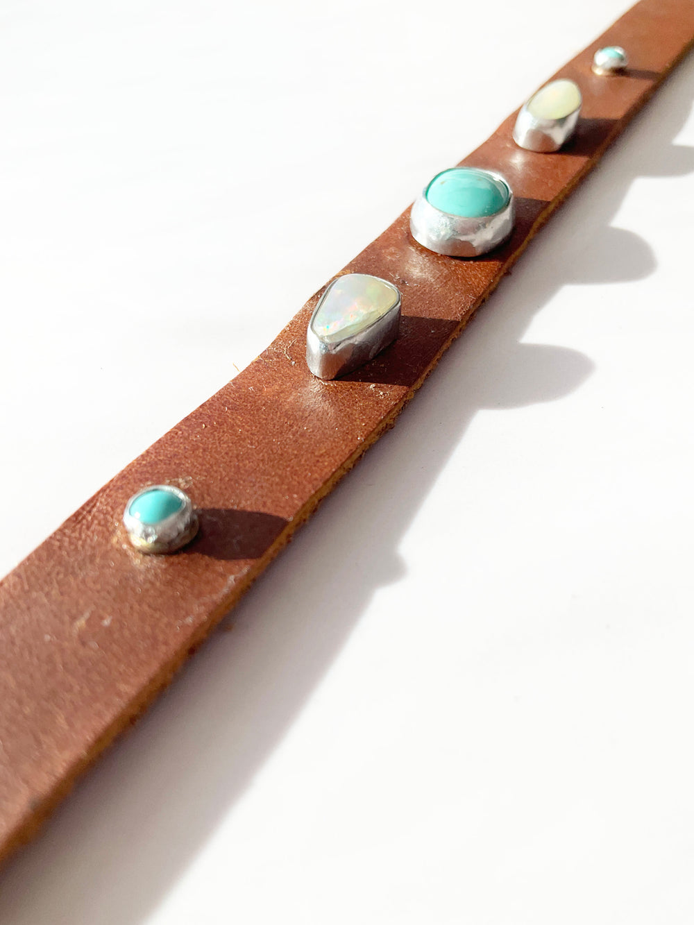 Lyra Leather Choker Necklace: Turquoise + Opal + Sterling Silver + Genuine Leather