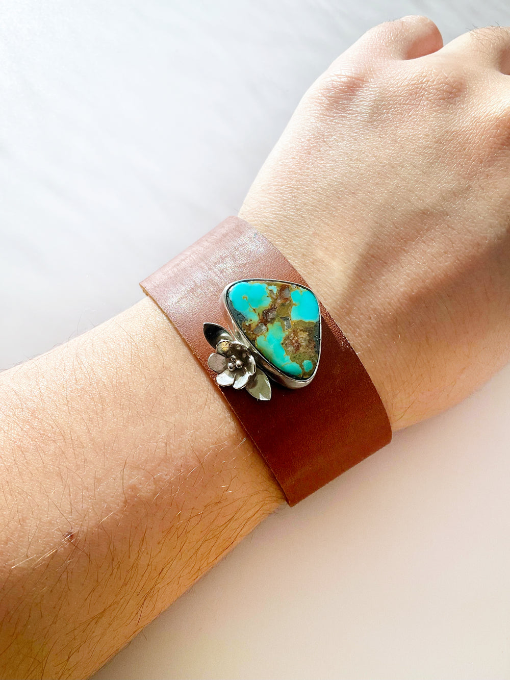 Auren Leather Bracelet: Turquoise + Sterling Silver + Genuine Leather