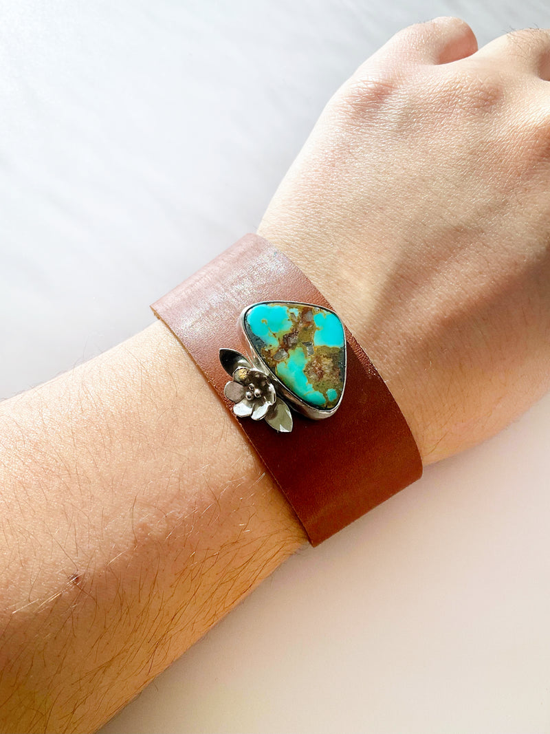 Auren Leather Bracelet: Turquoise + Sterling Silver + Genuine Leather