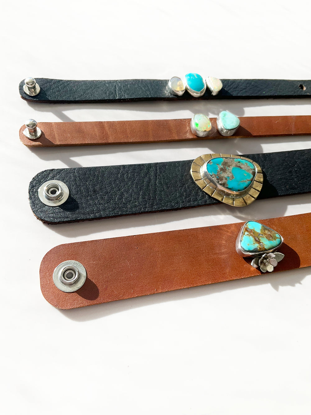 Novae Leather Bracelet: Turquoise + Opal + Sterling Silver + Genuine Leather