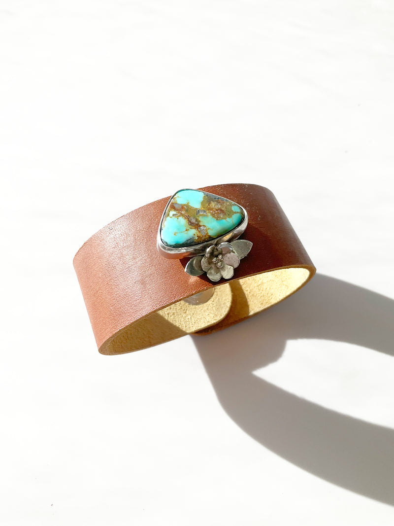Auren Leather Bracelet: Turquoise + Sterling Silver + Genuine Leather
