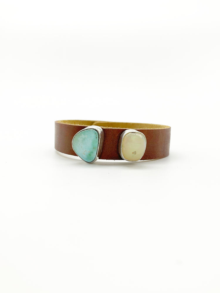 Lyra Leather Bracelet: Turquoise + Opal + Sterling Silver + Genuine Leather
