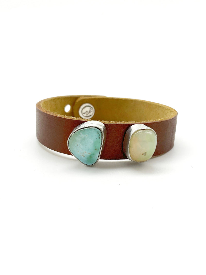 Lyra Leather Bracelet: Turquoise + Opal + Sterling Silver + Genuine Leather