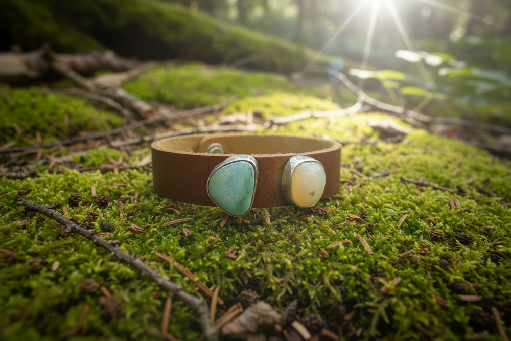 Lyra Leather Bracelet: Turquoise + Opal + Sterling Silver + Genuine Leather