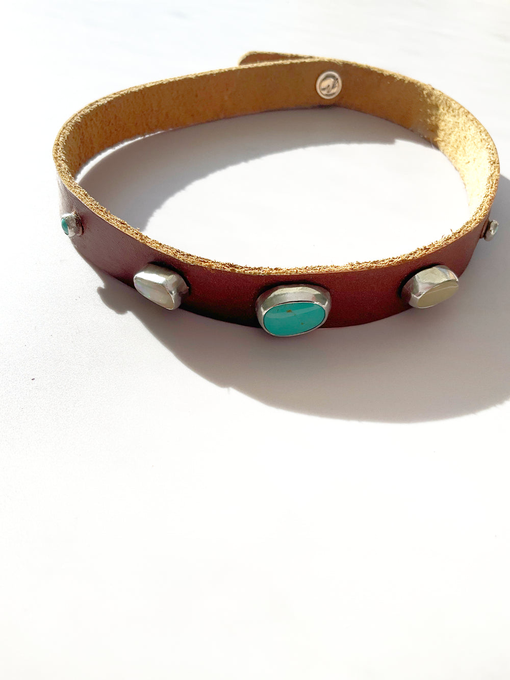 Lyra Leather Choker Necklace: Turquoise + Opal + Sterling Silver + Genuine Leather