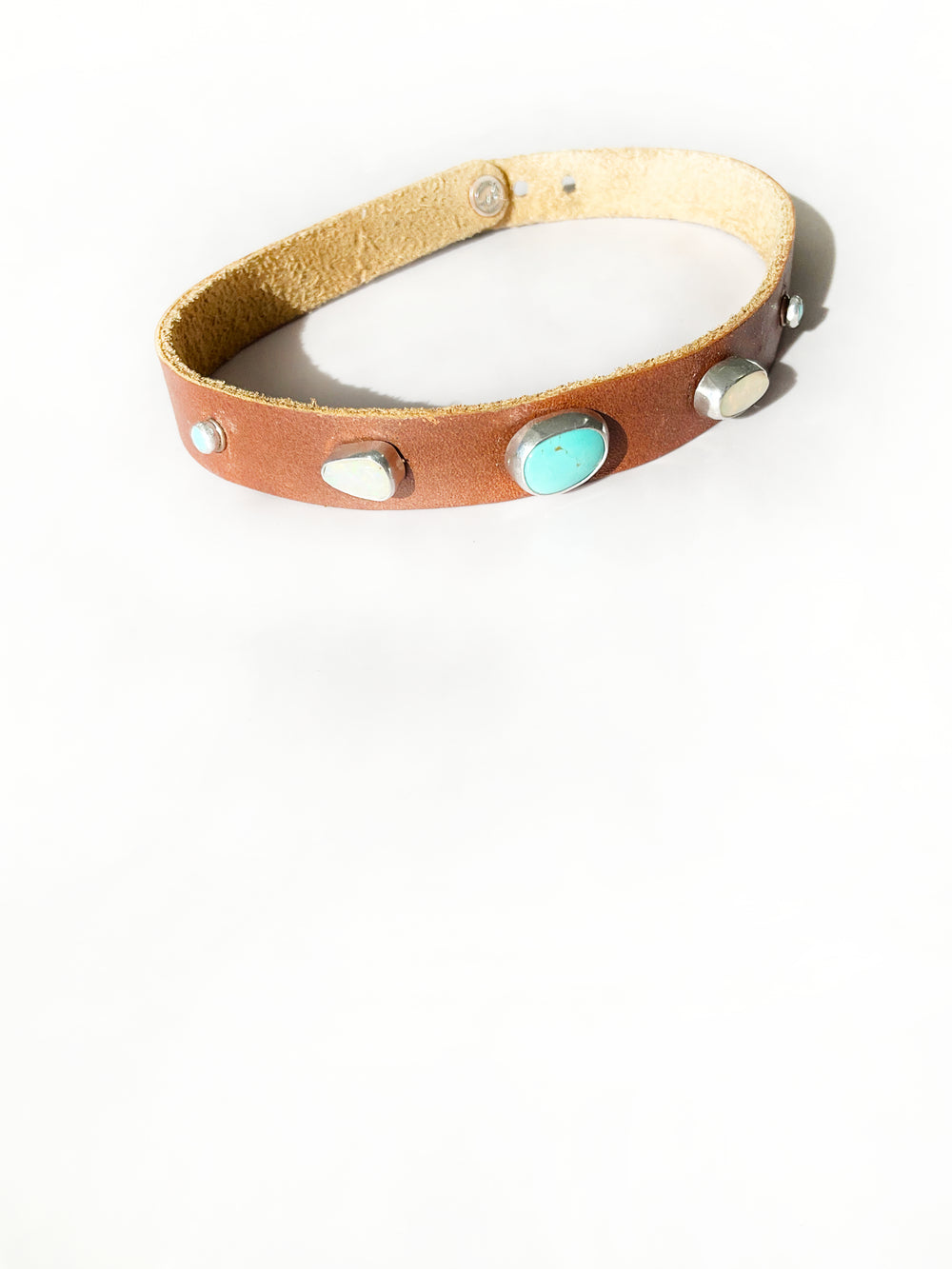 Lyra Leather Choker Necklace: Turquoise + Opal + Sterling Silver + Genuine Leather