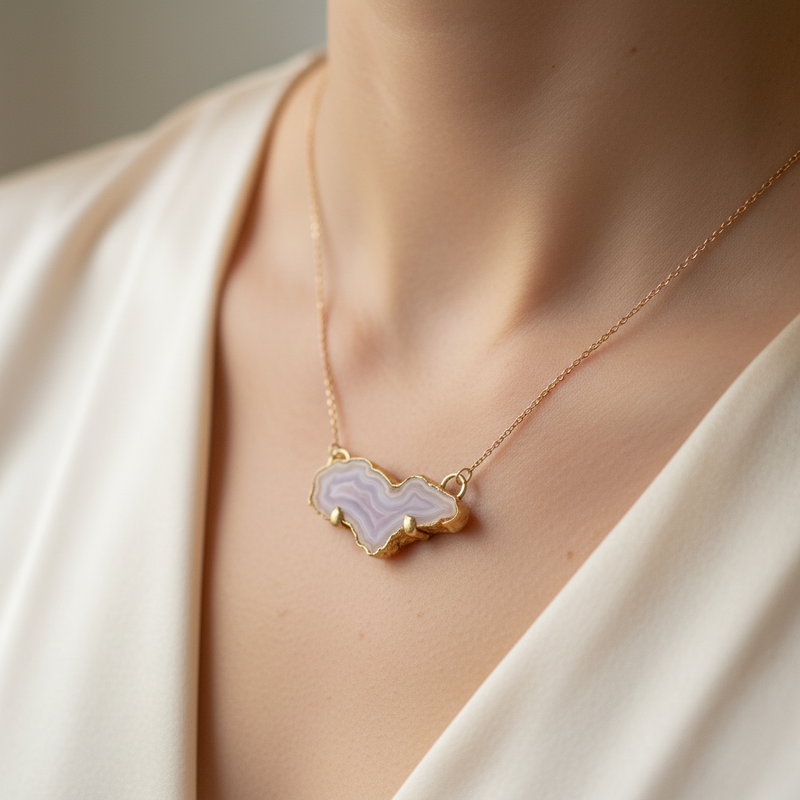 Valley's Edge Necklace ◇ Coyomito Agate + Gold Brass ◇ 17"