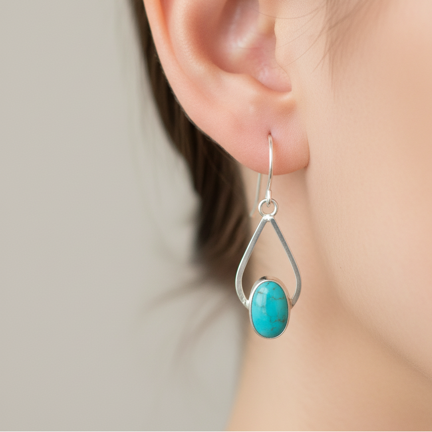 Turquoise Teardrop Earrings ◇ Sterling Silver + King Manassa Turquoise