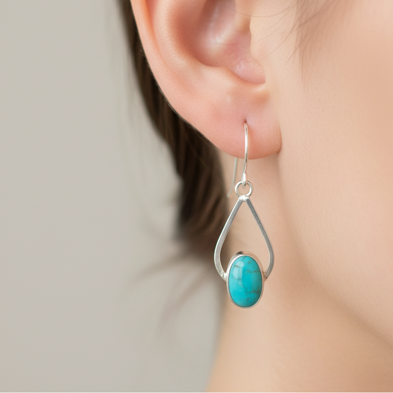 Turquoise Teardrop Earrings ◇ Sterling Silver + King Manassa Turquoise