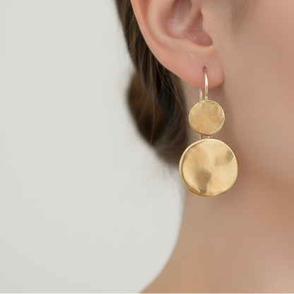 Double Circle Drop Earrings ◇ Gold Brass + 14K Gold-Filled