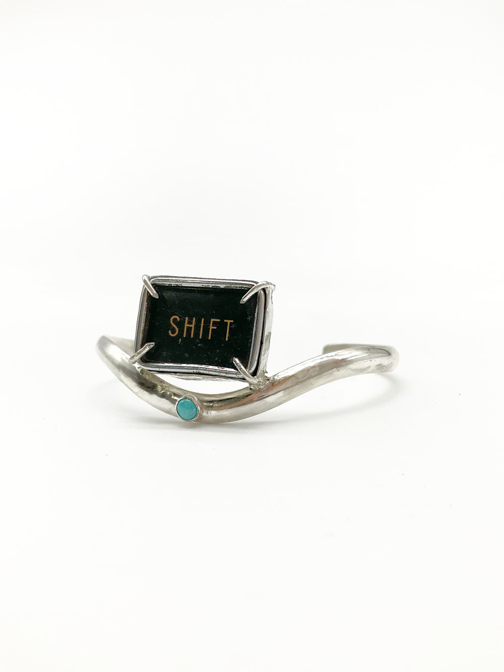 Shift Cuff Bracelet: Antique Typewriter Key + Turquoise + Sterling Silver