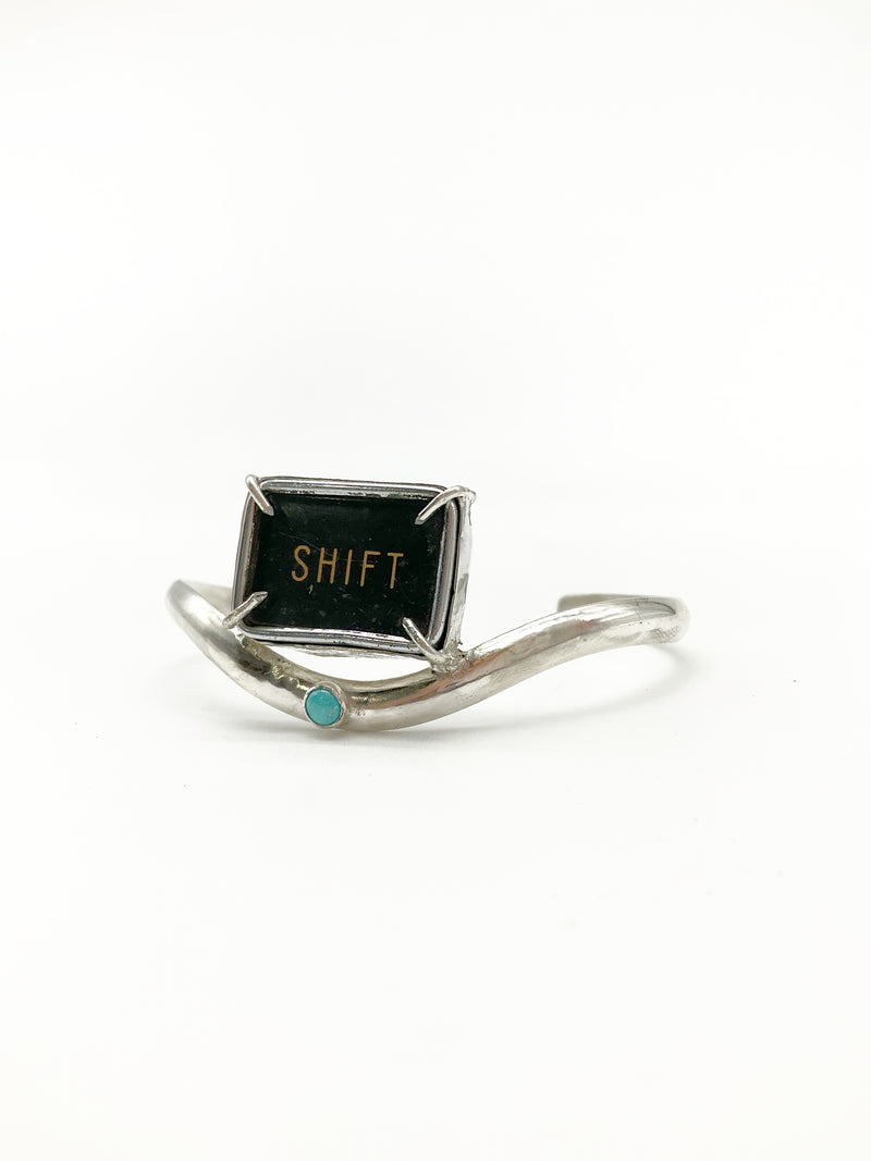 Shift Cuff Bracelet: Antique Typewriter Key + Turquoise + Sterling Silver