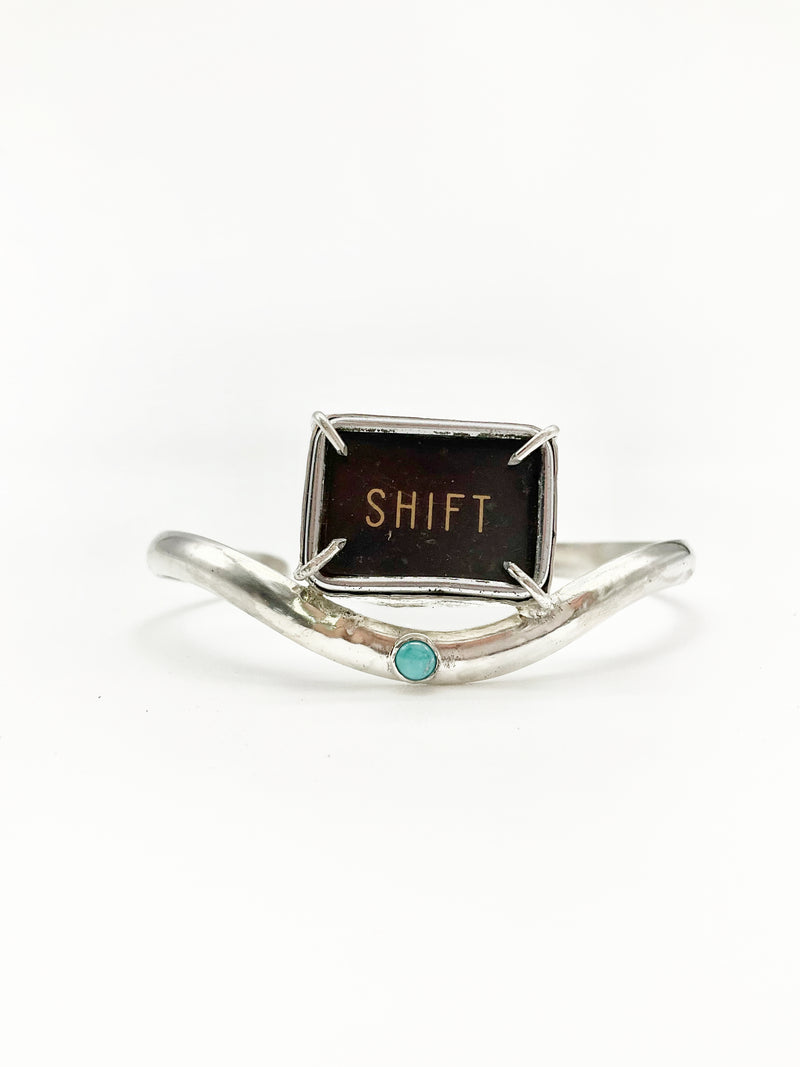 Shift Cuff Bracelet: Antique Typewriter Key + Turquoise + Sterling Silver