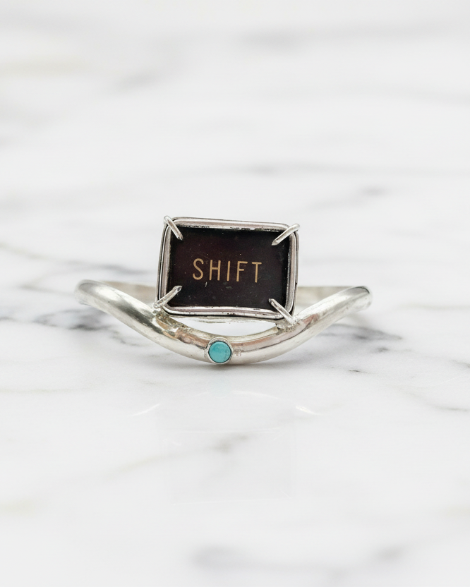 Shift Cuff Bracelet: Antique Typewriter Key + Turquoise + Sterling Silver