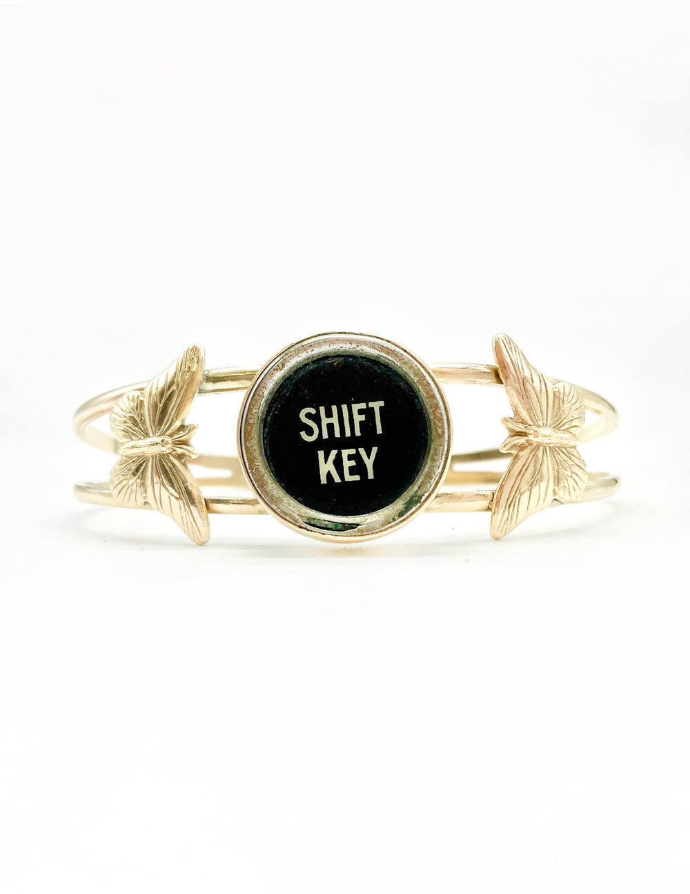 Shifting Monarch Cuff Bracelet: Antique Typewriter Key + Brass