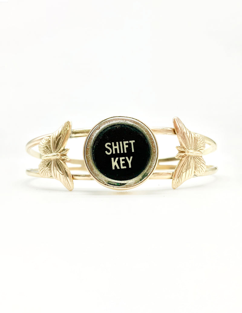 Shifting Monarch Cuff Bracelet: Antique Typewriter Key + Brass