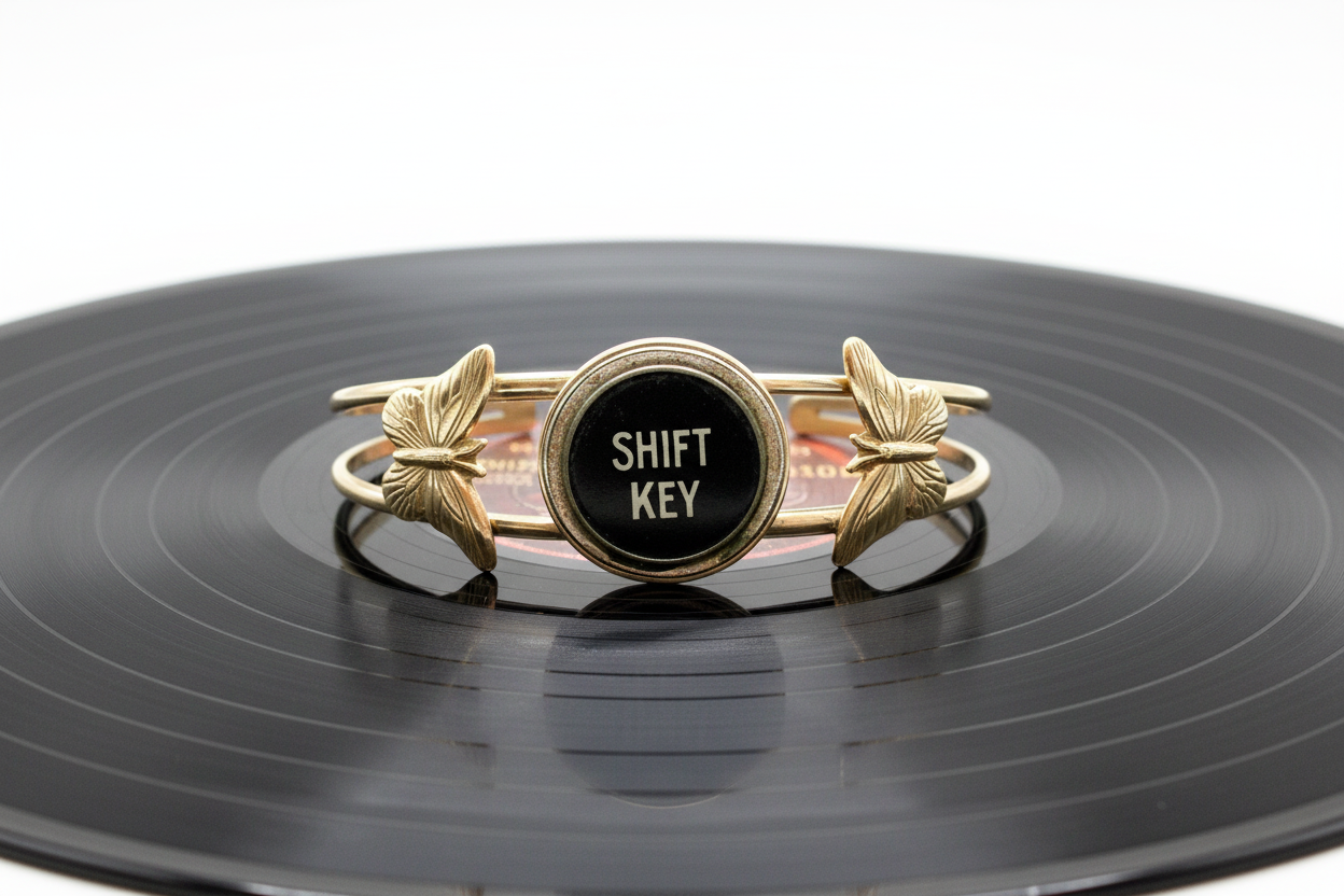 Shifting Monarch Cuff Bracelet: Antique Typewriter Key + Brass