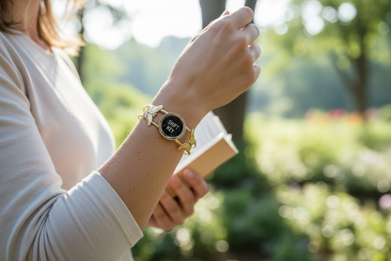 Shifting Monarch Cuff Bracelet: Antique Typewriter Key + Brass