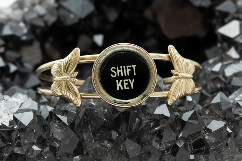 Shifting Monarch Cuff Bracelet: Antique Typewriter Key + Brass