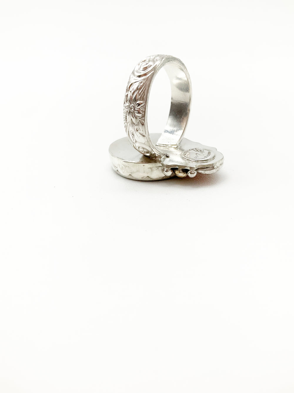 SHIFT Ring: Antique Typewriter Key + Carnelian + Sterling Silver + Brass • Size 6.5