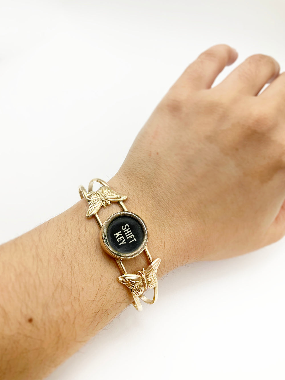 Shifting Monarch Cuff Bracelet: Antique Typewriter Key + Brass
