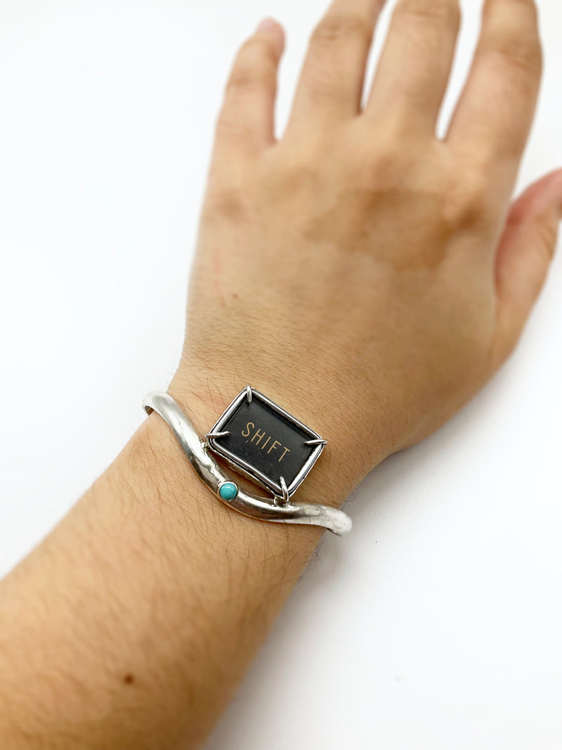 Shift Cuff Bracelet: Antique Typewriter Key + Turquoise + Sterling Silver