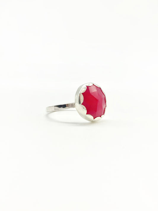 Wild Zinnia Ring: Pink Chalcedony + Sterling Silver • Size 7
