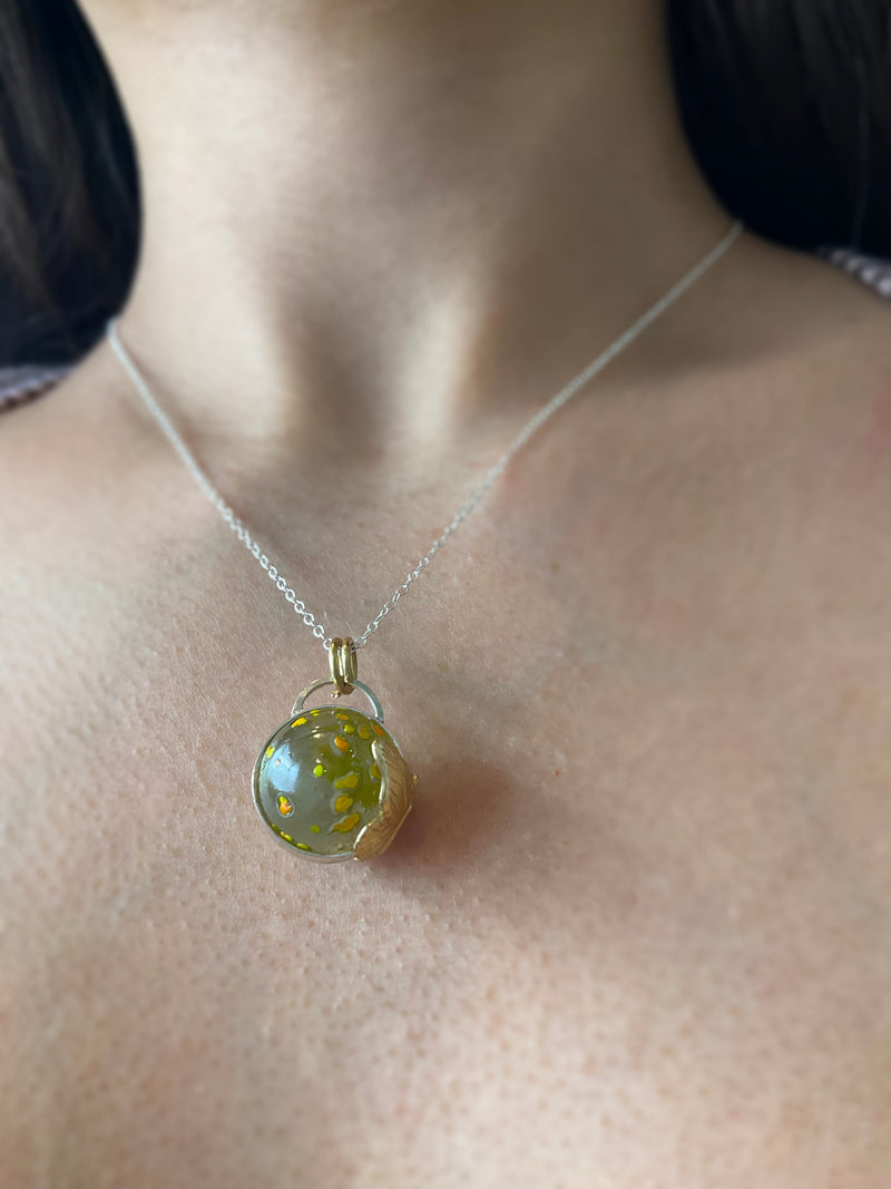 Marble Necklace: Vintage Marble + Sterling Silver + Brass • 22"